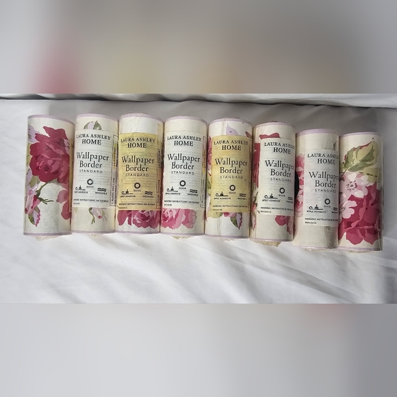 ​Vtg LAURA ASHLEY HOME Wallpaper Border Pink Rose Floral Lot of 8 Sealed NOS - Picture 2 of 5